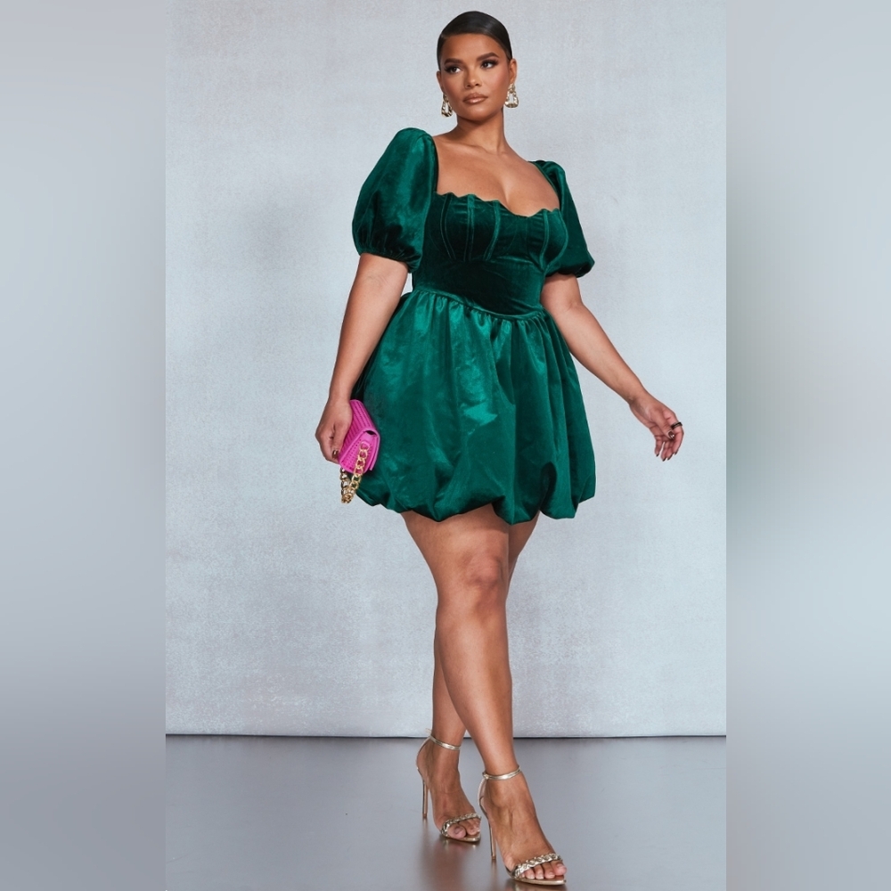 PrettyLittleThing Emerald Green Velvet Mini Dress